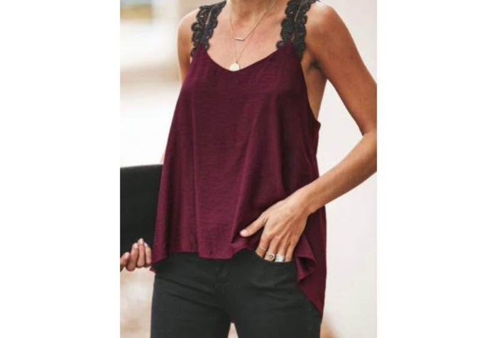  Wide Lace Straps Loose Fit Tank Top