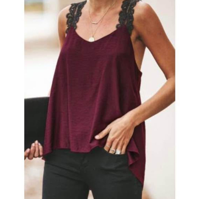  Wide Lace Straps Loose Fit Tank Top