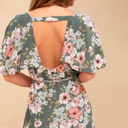  Green Floral V Neck Open Back Mini Dress