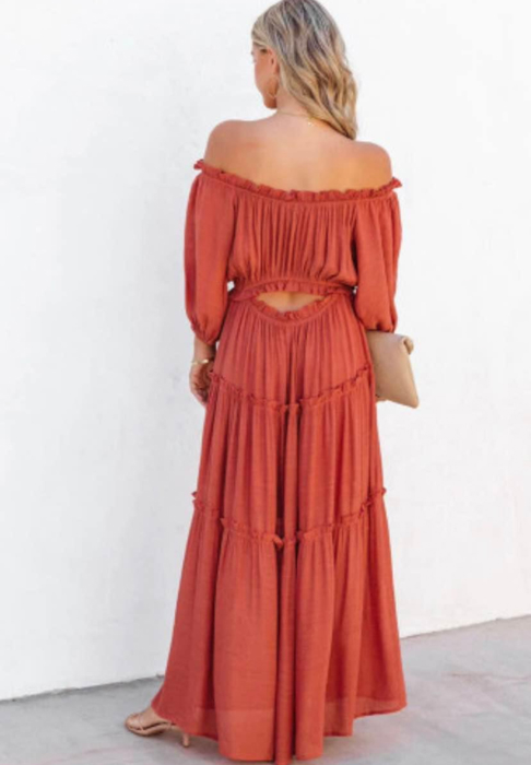 Ruffled Tiered Off Shoulder Maxi Dress