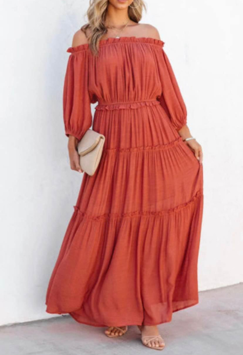 Ruffled Tiered Off Shoulder Maxi Dress