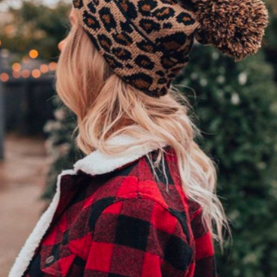 Pom Pom Leopard Winter Beanie