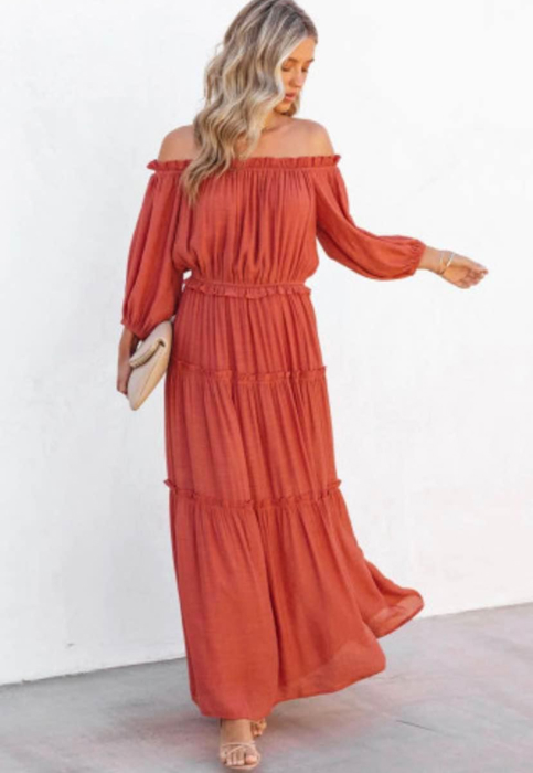 Ruffled Tiered Off Shoulder Maxi Dress
