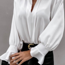  V Neck Long Puff Sleeve Top | 2 Colors |