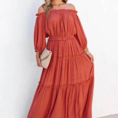 Ruffled Tiered Off Shoulder Maxi Dress