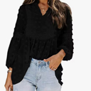  Ruffled Split Neck Lace Hollow Out Puff Sleeve Polka Dot Blouse | 4 Colors |