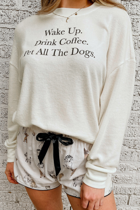 Doggie Print Shorts with Long Sleeve Pajama Set