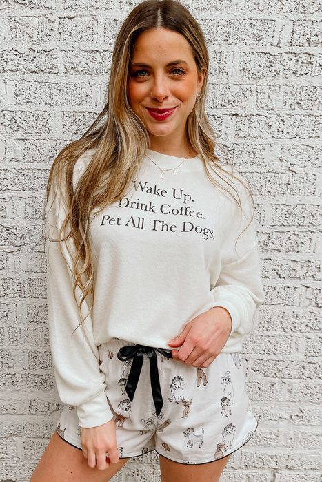 Doggie Print Shorts with Long Sleeve Pajama Set