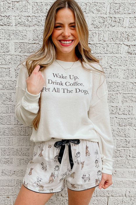 Doggie Print Shorts with Long Sleeve Pajama Set