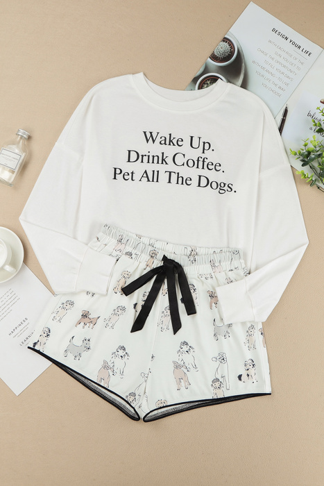 Doggie Print Shorts with Long Sleeve Pajama Set
