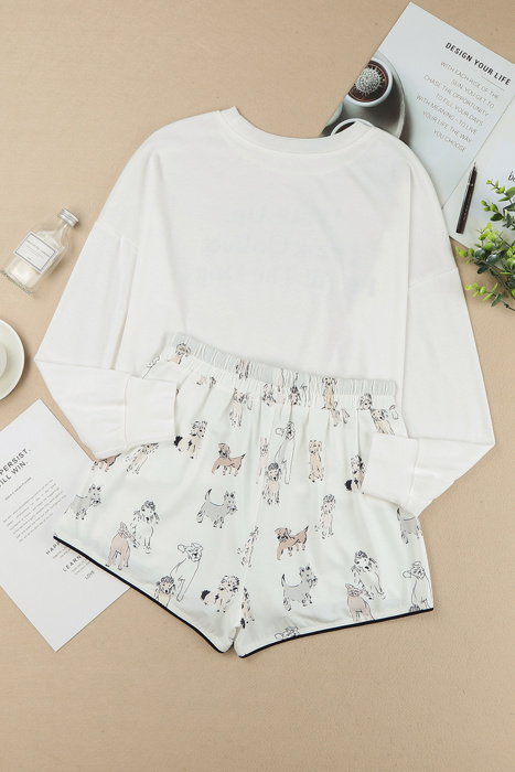 Doggie Print Shorts with Long Sleeve Pajama Set