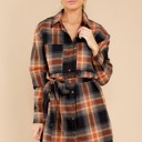  Plaid Pattern Collared Neck Shirt Dress