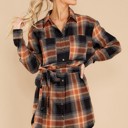  Plaid Pattern Collared Neck Shirt Dress