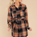 Plaid Pattern Collared Neck Shirt Dress
