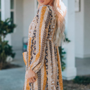  Boho Floral Long Sleeve Dress 