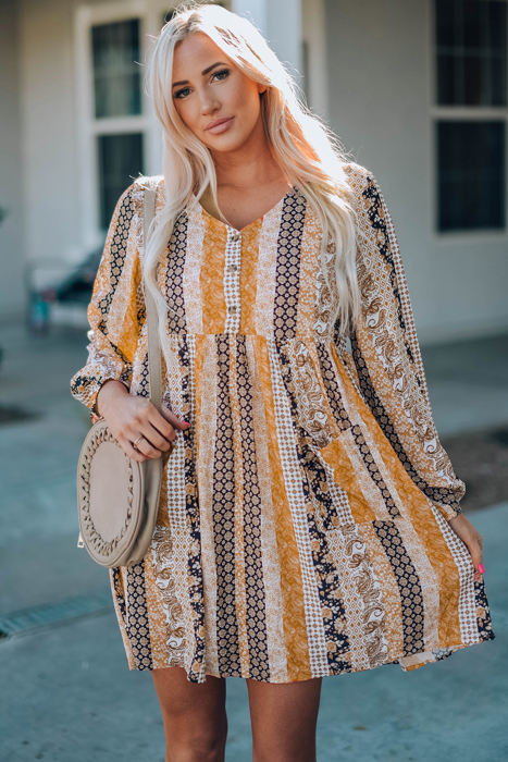 Boho Floral Long Sleeve Dress 