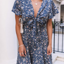  Blue Floral Tie Front Mini Dress