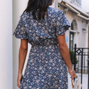  Blue Floral Tie Front Mini Dress