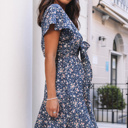  Blue Floral Tie Front Mini Dress