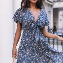  Blue Floral Tie Front Mini Dress