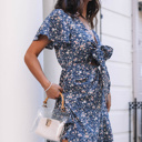  Blue Floral Tie Front Mini Dress