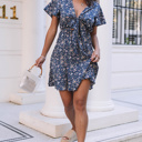  Blue Floral Tie Front Mini Dress