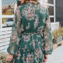  Mock Neck Tie Waist Floral Dress