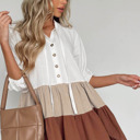  Colorblock Ruffled Tiered Mini Dress