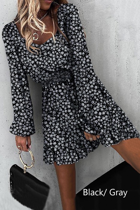 " SALE "  Smocked Waist Ruffled Long Sleeve Mini Dress | 3 Styles |