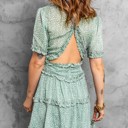  V Neck Ruffle Detailing Open Back Dress