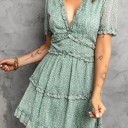  V Neck Ruffle Detailing Open Back Dress