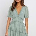  V Neck Ruffle Detailing Open Back Dress