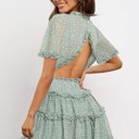  V Neck Ruffle Detailing Open Back Dress