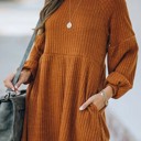  Brown Empire Waist Ribbed Knit Dress