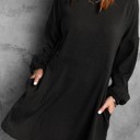  Black Empire Waist Ribbed Knit Dress