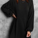  Black Empire Waist Ribbed Knit Dress