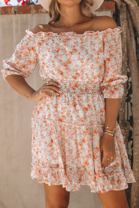 Off Shoulder Ruffled Floral Dress