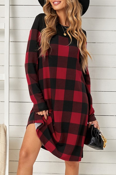 Plaid Pattern Long Sleeve Dress