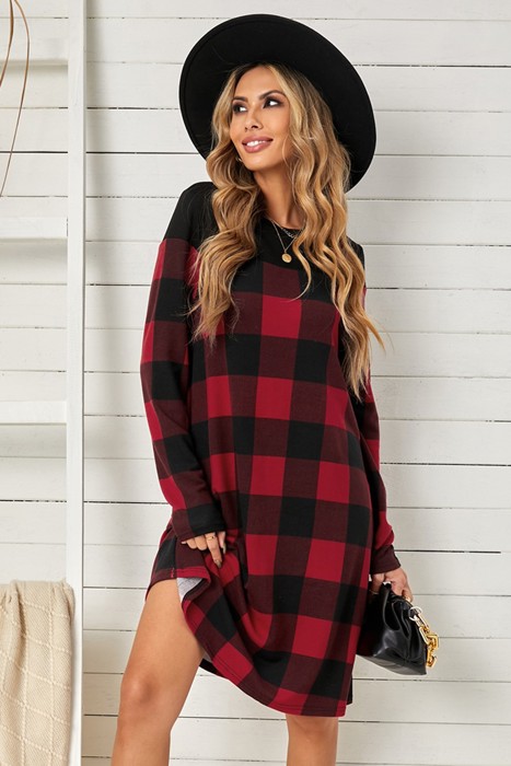 Plaid Pattern Long Sleeve Dress