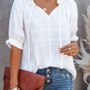  Split Frill Neck Puff Sleeve Blouse