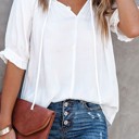  Split Frill Neck Puff Sleeve Blouse