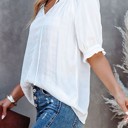  Split Frill Neck Puff Sleeve Blouse