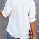  Split Frill Neck Puff Sleeve Blouse