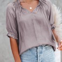  Split Frill Neck Puff Sleeve Blouse