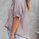  Split Frill Neck Puff Sleeve Blouse