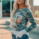 Small Camo Sequins Front Pocket Long Sleeve Top | 3 Colors |