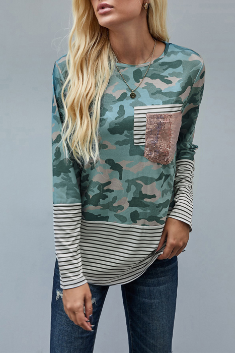 Sequins Front Pocket Long Sleeve Top | 3 Colors |