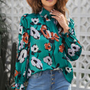  Floral Print Smocked Mock Neck Blouse