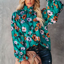  Floral Print Smocked Mock Neck Blouse