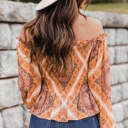  Boho Print Smocked Puff Sleeve Peplum Blouse